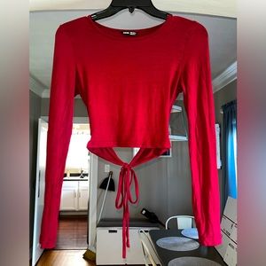 SHEIN Privé Long Sleeve Cut-out/Tie Back Red Crop Top